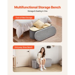 Taitettava säilytyspenkki teddyfleece-verhoilu 1100x380x380 mm harmaa istuin ja säilytystila