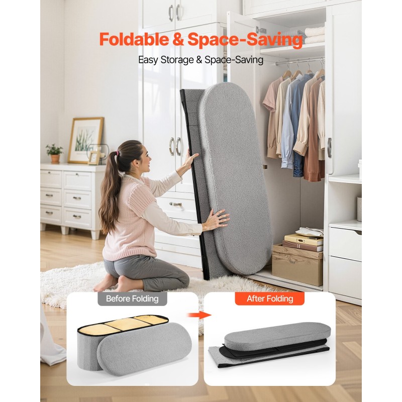 Taitettava säilytyspenkki teddyfleece-verhoilu 1100x380x380 mm harmaa istuin ja säilytystila