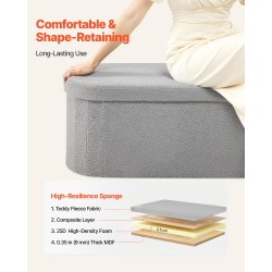 Taitettava säilytyspenkki teddyfleece-verhoilu 1100x380x380 mm harmaa istuin ja säilytystila