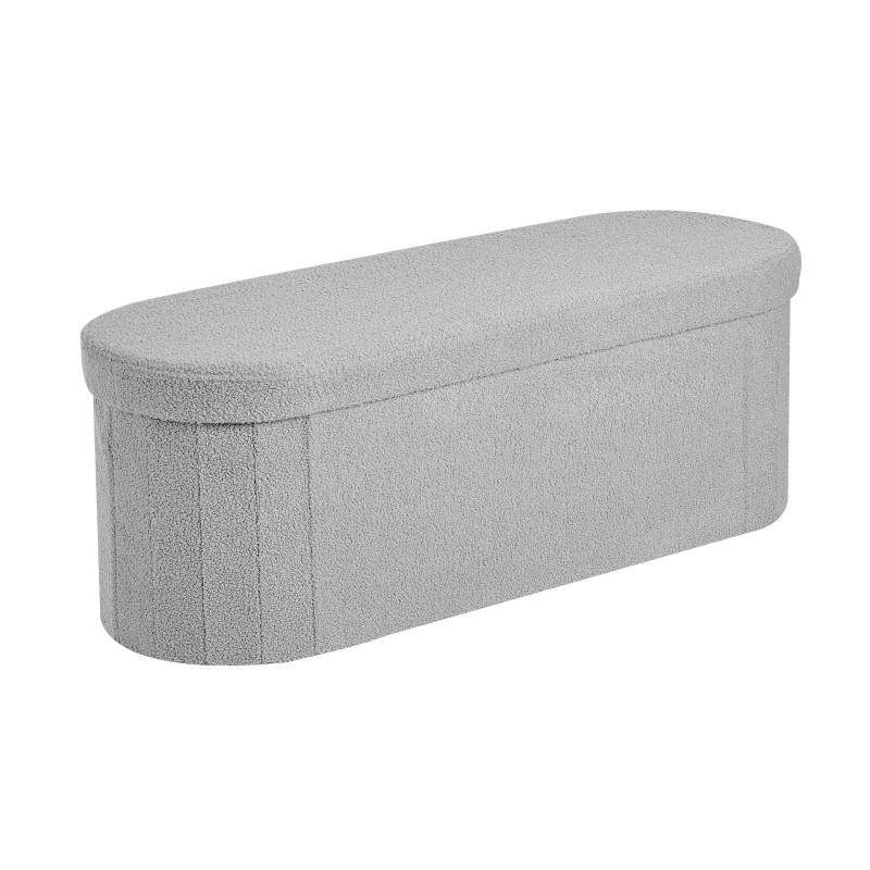 Taitettava säilytyspenkki teddyfleece-verhoilu 1100x380x380 mm harmaa istuin ja säilytystila