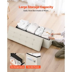 Taittuva säilytysrahi pellavakankainen verhoilu beige sivutaskuilla 110x38x38 cm