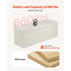 Taittuva säilytysrahi pellavakankainen verhoilu beige sivutaskuilla 110x38x38 cm