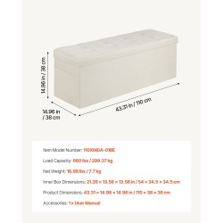 Taittuva säilytysrahi pellavakankainen verhoilu beige sivutaskuilla 110x38x38 cm