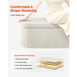 Kokoontaitettava pehmustettu säilytysrahi beige 110 x 38 x 38 cm