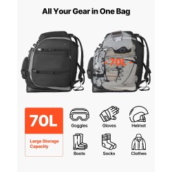Laskettelumonolaukku 70L 1680D Oxford-kangas vedenpitävä musta EVA-pehmustettu selkäpaneeli