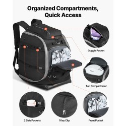 Laskettelumonolaukku 70L 1680D Oxford-kangas vedenpitävä musta EVA-pehmustettu selkäpaneeli