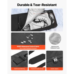 Rullalaukku suksille ja lumilaudalle 600D vedenpitävä 190 cm pyörällinen musta