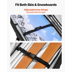 Rullalaukku suksille ja lumilaudalle 600D vedenpitävä 190 cm pyörällinen musta