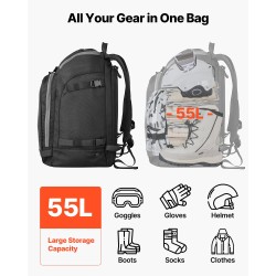 Suksikenkäreppu 55L 1680D Oxford-kangas vedenpitävä pohja sukset ja lauta