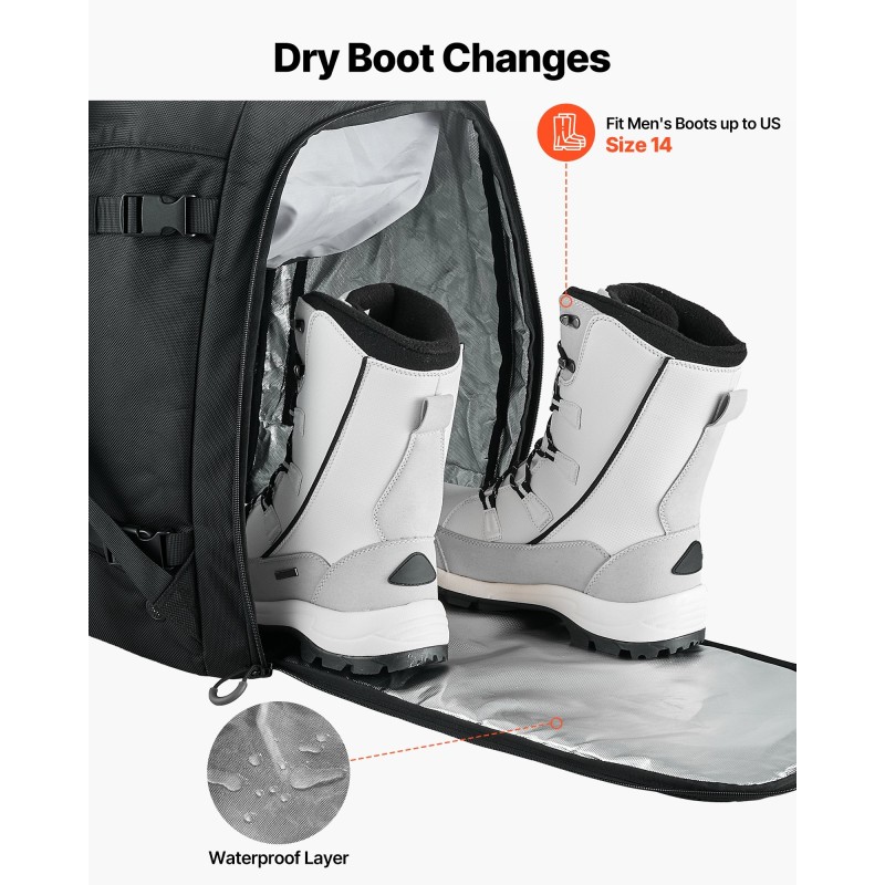 Suksikenkäreppu 55L 1680D Oxford-kangas vedenpitävä pohja sukset ja lauta