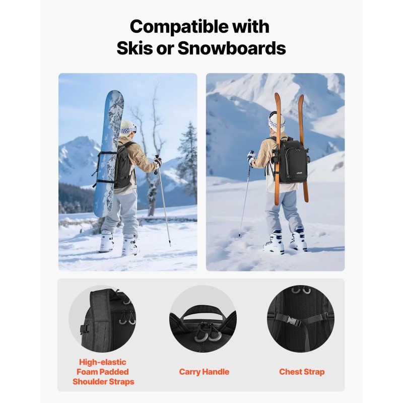 Suksikenkäreppu 55L 1680D Oxford-kangas vedenpitävä pohja sukset ja lauta