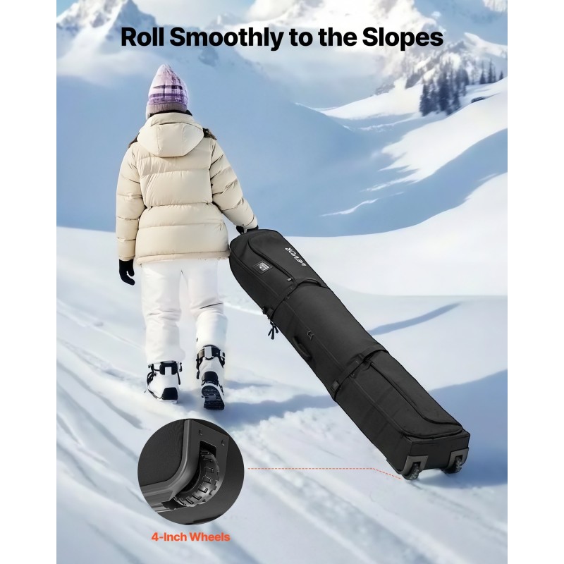 Suksi- ja lumilautalaukku 600D vedenpitävä Oxford-kangas 175 cm pyörillä