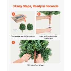 Keinotekoiset puksipuut 2 kpl polyeteenilehdet eukalyptus ja ruostumaton teräsrunko 686 mm korkea