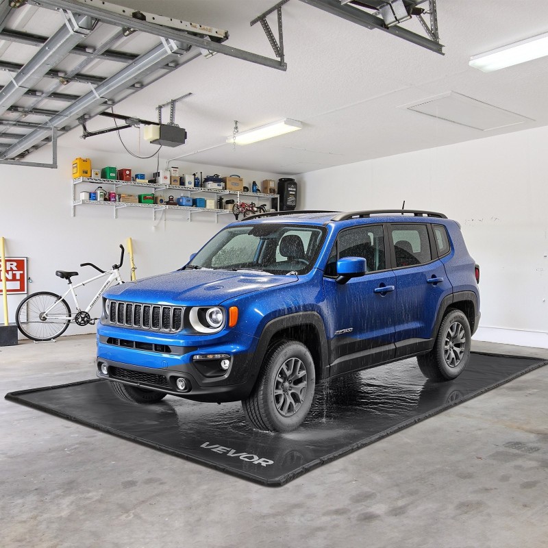 Autotallimatto PVC-muovinen 2,4 x 4,9 m korotetulla reunalla mukana lastaharja