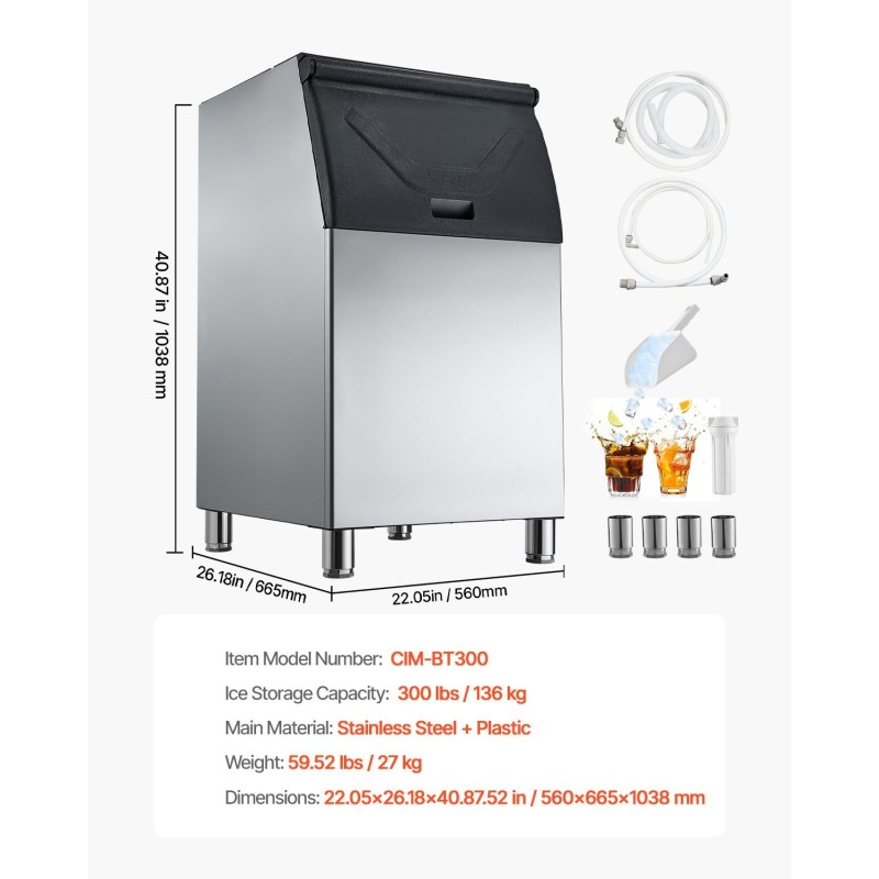 Kaupallinen jääsäiliö ruostumatonta terästä 136 kg kapasiteetti automaattinen tyhjennys LSB250