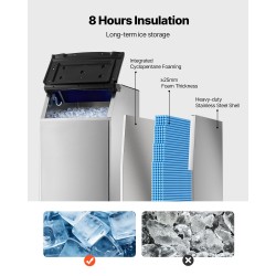 Jään säilytyssäiliö kaupalliseen käyttöön 136 kg kapasiteetti ruostumaton teräs ja PP-muovi
