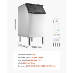 Jään säilytyssäiliö kaupalliseen käyttöön 136 kg kapasiteetti ruostumaton teräs ja PP-muovi