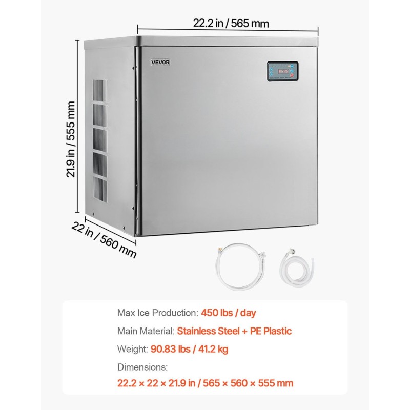 Kaupallinen jääpalakoneen yläosa valmistettu ruostumattomasta teräksestä 204 kiloa päivässä älykäs ohjauspaneeli