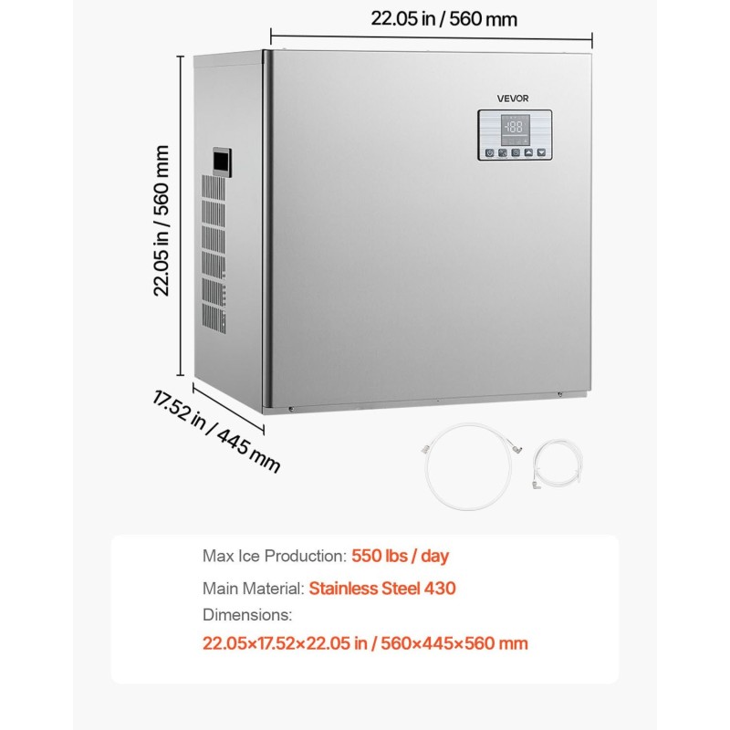 Kaupallinen jääkoneen pääyksikkö ruostumaton teräs 430 250 kg päivässä älyohjaus itsepuhdistus