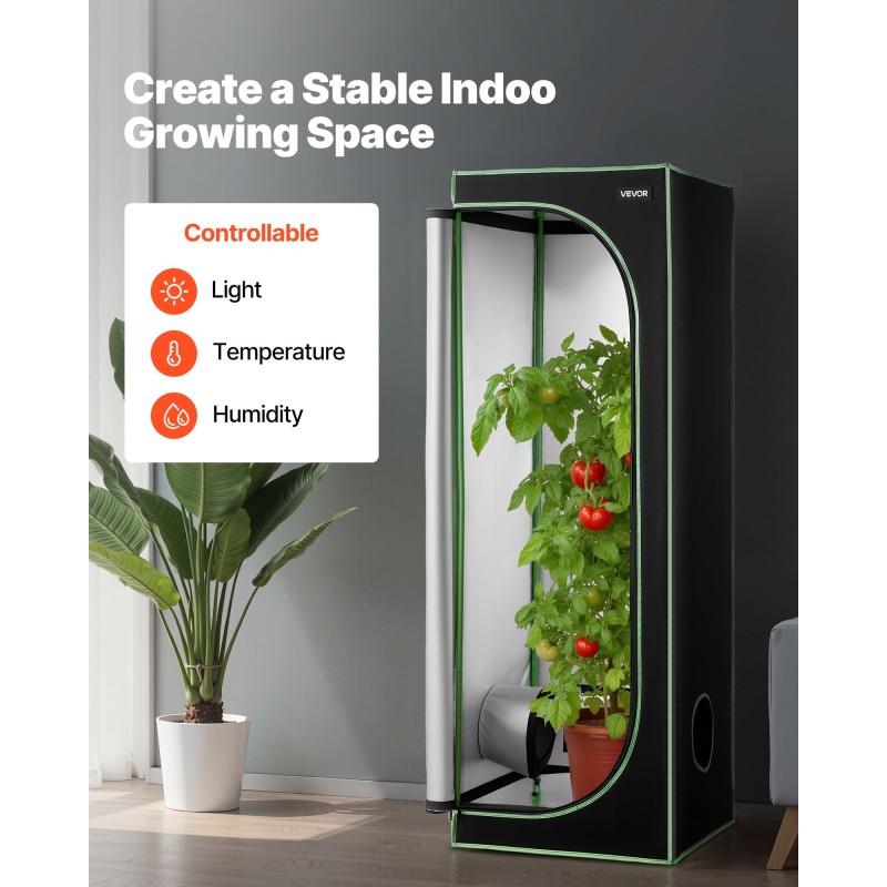 Sisäkasviteltta 60x60x180 cm 600D Oxford-kangas heijastavalla polyesterikalvolla