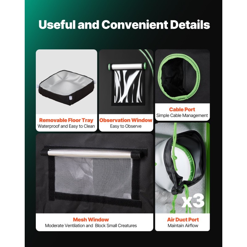 Sisäkasviteltta 60x60x180 cm 600D Oxford-kangas heijastavalla polyesterikalvolla