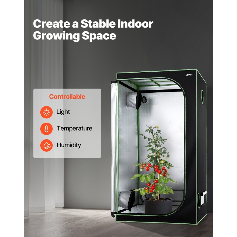 Sisäkasviteltta teräsrunko 600D Oxford-kangas heijastava polyesterikalvo 100x100x200 cm sisäkasvatukseen