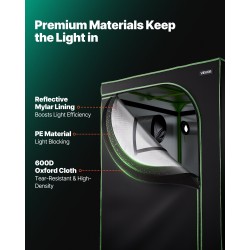 Sisäkasviteltta teräsrunko 600D Oxford-kangas heijastava polyesterikalvo 100x100x200 cm sisäkasvatukseen