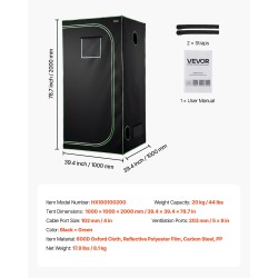 Sisäkasviteltta teräsrunko 600D Oxford-kangas heijastava polyesterikalvo 100x100x200 cm sisäkasvatukseen