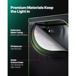 Sisäkasviteltta 600D mylar-pinnoitettu kangas 120 x 60 x 180 cm metallirunkoinen valotiivis