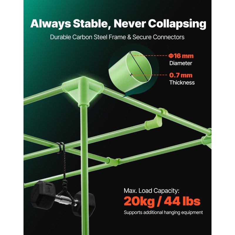 Sisäkasviteltta 600D mylar-pinnoitettu kangas 120 x 60 x 180 cm metallirunkoinen valotiivis