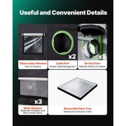 Kasviteltta sisäkäyttöön 1500x1500x2000 mm 600D Oxford-kangas heijastava polyesterikalvo LED-kasvivalolla