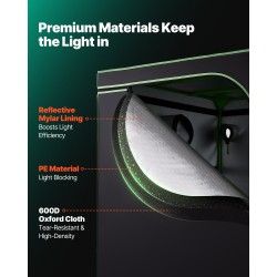 Kasviteltta sisäkäyttöön 600D kangas 120 x 120 x 200 cm heijastava sisäpinta