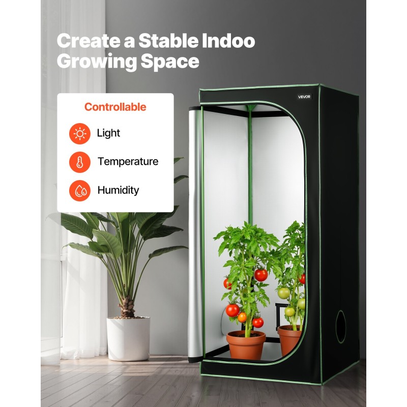 Kasviteltta sisäkäyttöön 80 x 80 x 180 cm 600D Oxford-kangas heijastavalla sisäpinnalla