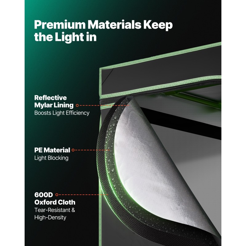 Kasviteltta sisäkäyttöön 80 x 80 x 180 cm 600D Oxford-kangas heijastavalla sisäpinnalla