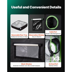 Kasviteltta sisäkäyttöön 80 x 80 x 180 cm 600D Oxford-kangas heijastavalla sisäpinnalla