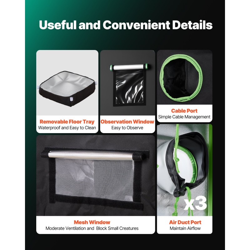 Kasviteltta sisäkäyttöön 80 x 80 x 180 cm 600D Oxford-kangas heijastavalla sisäpinnalla