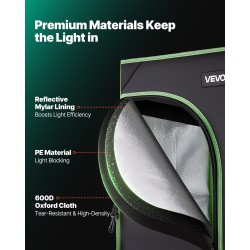 Sisäkasviteltta 600D kangas heijastava polyesterikalvo mitat 400x400x1600 mm