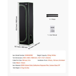 Sisäkasviteltta 600D kangas heijastava polyesterikalvo mitat 400x400x1600 mm