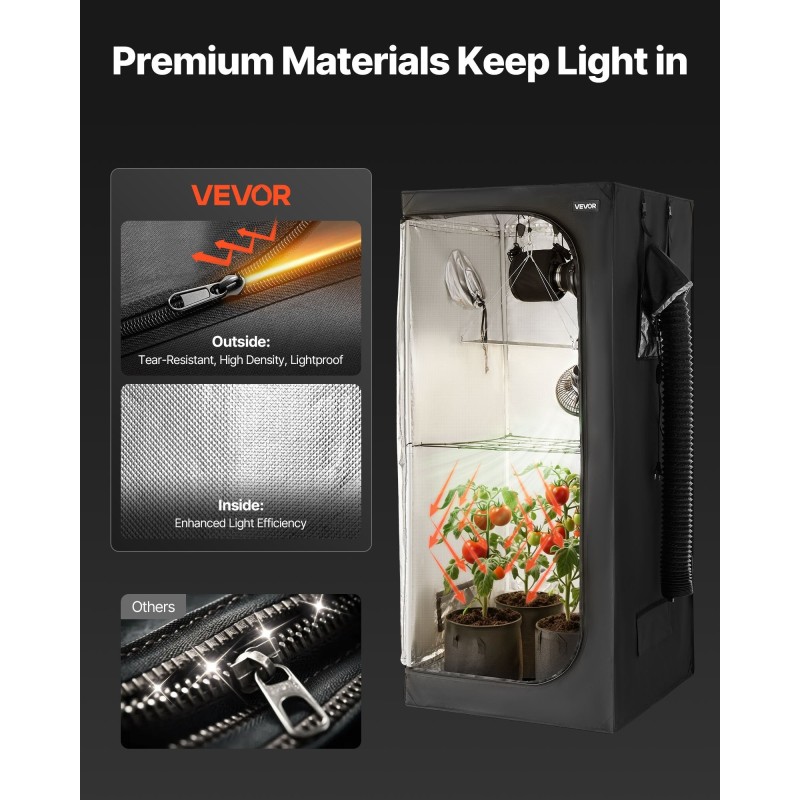 Kasvatuskaappi sisäkäyttöön 600D-kankainen 800×800×1800 mm täysspektrivalo 150 wattia
