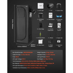 Kasviteltta 600D 60x60x180 cm sisäkäyttöön 100 W täysspektri LED