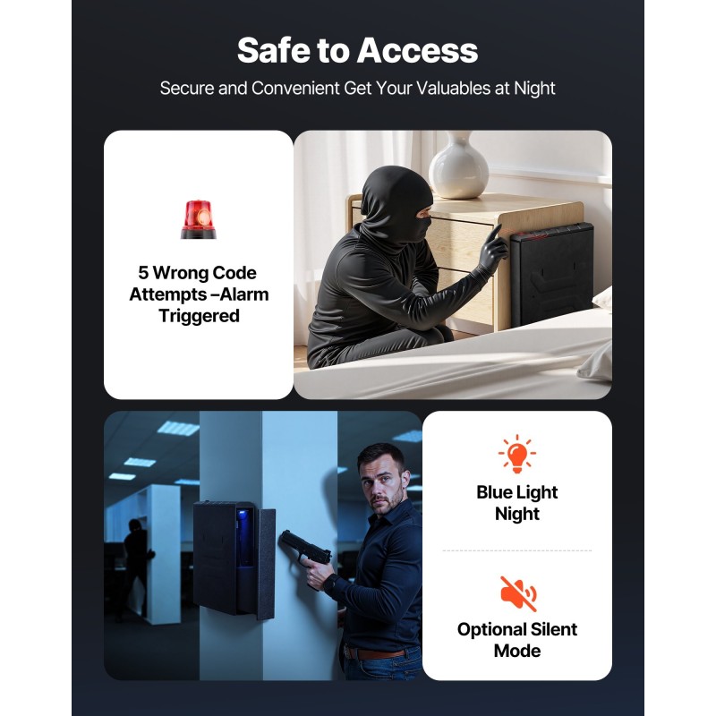 Liukukannellinen pistoolikaappi kylmävalssattu teräs vaahtomuovivuoraus yksi käsiase ja lipas sormenjälki PIN-koodi hätäavain