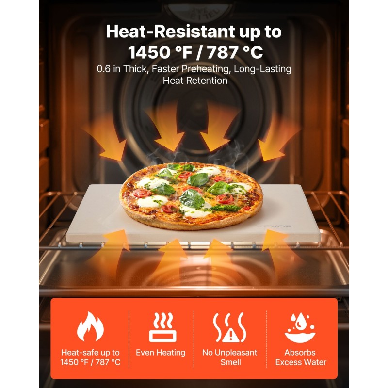 Pizzakivi kordieriitti 38 x 30 cm 15 mm suorakulmainen uuniin ja grilliin