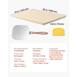 Suorakaiteen muotoinen kordieriittinen pizzakivi 508 x 355 x 15 mm