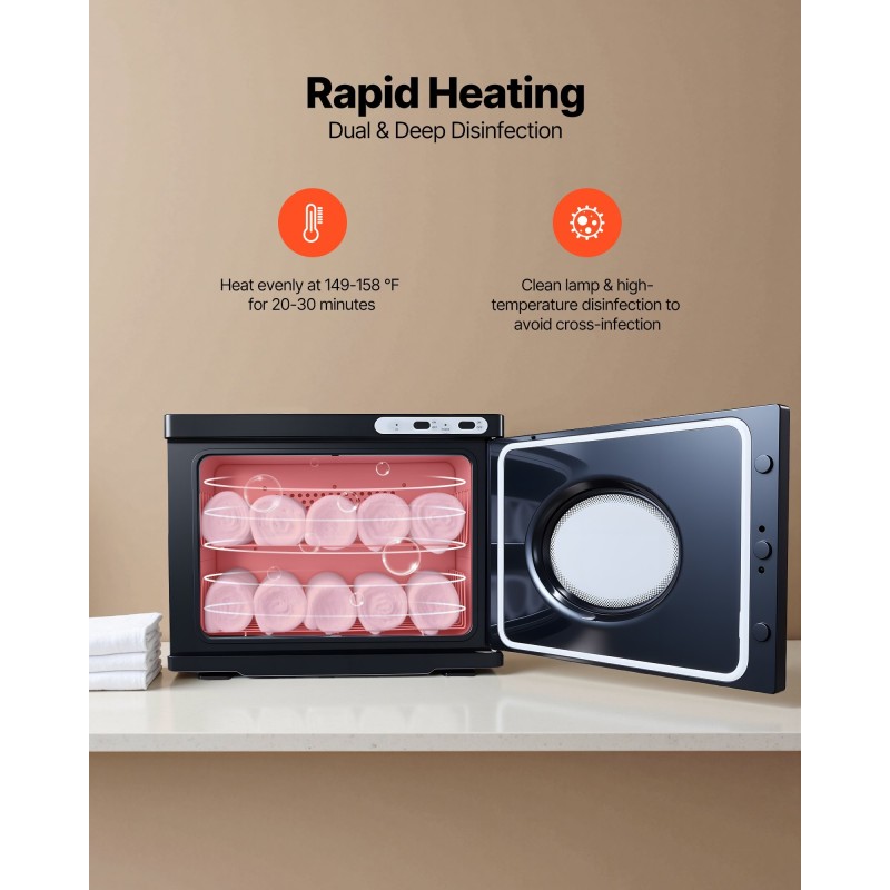 Pyyhenlämmitinkaappi 23 litraa alumiiniseosinen sisätila ruostumaton teräs puhdistuslamppu 36 pyyhettä