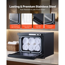 Kuumapyyhekaappi kahdeksan litraa ruostumaton terästeline höyrydesinfiointi kaksitoista pyyhettä musta