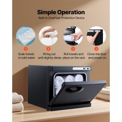 Kuumapyyhekaappi kahdeksan litraa ruostumaton terästeline höyrydesinfiointi kaksitoista pyyhettä musta