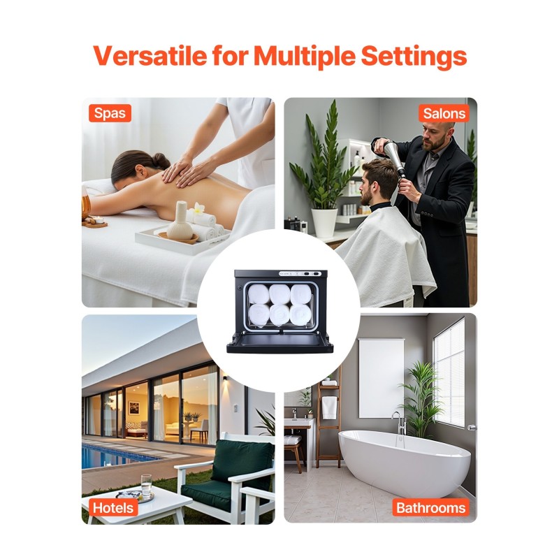 Kuumapyyhekaappi kahdeksan litraa ruostumaton terästeline höyrydesinfiointi kaksitoista pyyhettä musta