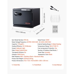 Kuumapyyhekaappi kahdeksan litraa ruostumaton terästeline höyrydesinfiointi kaksitoista pyyhettä musta