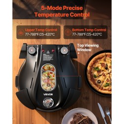 Sähköinen pöytäpizzauuni 1200 wattia musta 305 millimetrin kordieriittikivi