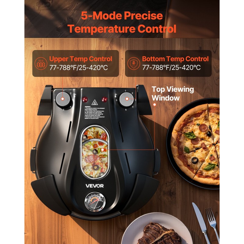 Sähköinen pöytäpizzauuni 1200 wattia musta 305 millimetrin kordieriittikivi